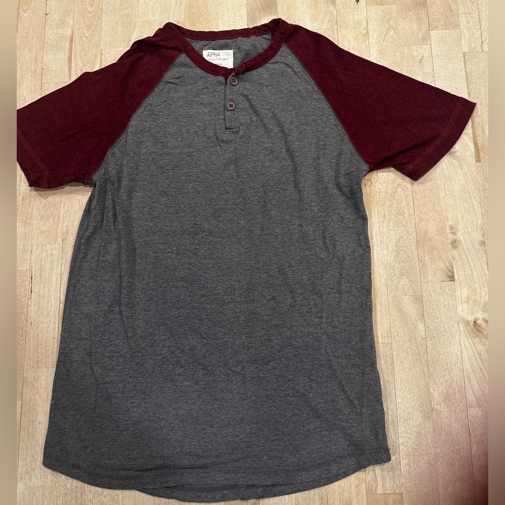 Gray and Red Short Sleeve Raglan Tee